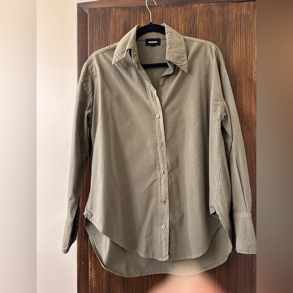 Aritzia Monrow womens Poplin Shirt Olive Green Made USA - Picture 3 of 6